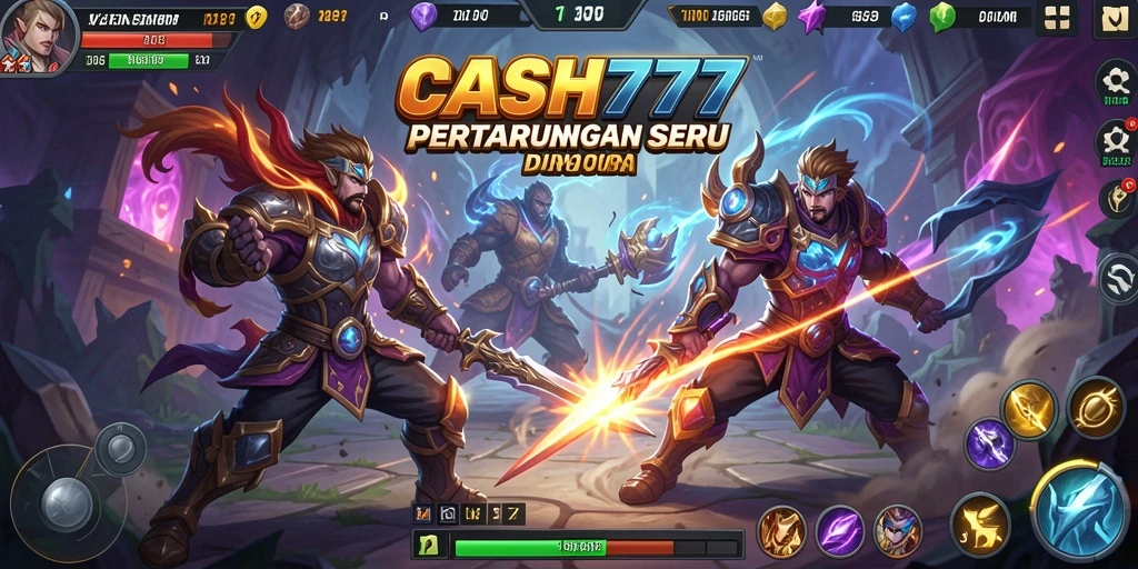 Tampilan pertarungan epik di dalam CASH777 dengan karakter yang beragam.