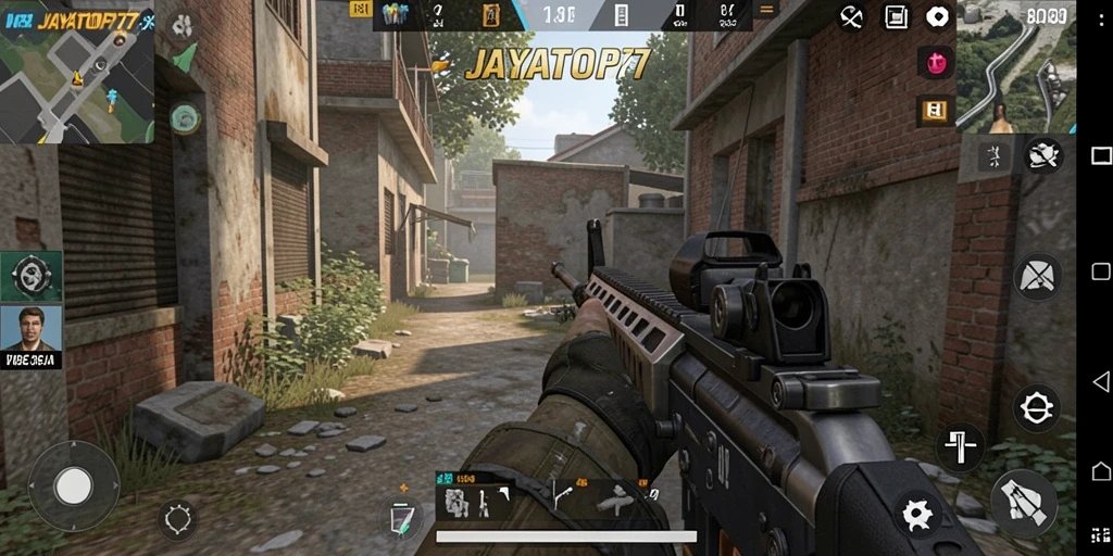 Screenshot utama JAYATOP77 menunjukkan aksi intens dalam permainan FPS.