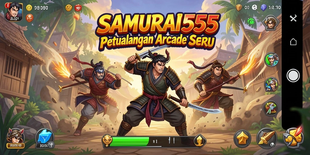 Screenshot SAMURAI555 menampilkan aksi seru seorang samurai dalam pertempuran.